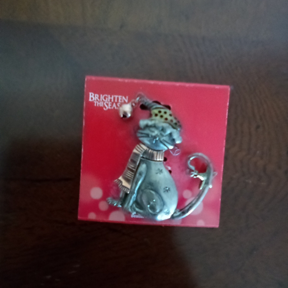 Brighten the Season Festive Silver Cat‎ Brooch